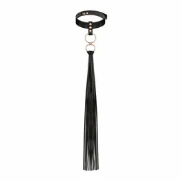 Rosy Gold Collar & Flogger Set Black - Elegant Adjustable Accessory