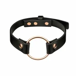 Rosy Gold Adjustable Choker Black - Elegant Metal Ring Detail
