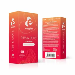 EasyGlide Ribbed & Dotted Anatomical Condoms 10-Pack Transparent