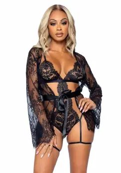 Leg Avenue All Romance Body & Jacket Set Black - Elegant Lace Ensemble S/M