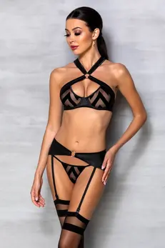 Passion Hima Exclusive Black Lingerie Set - Bra, Thong & Garter Belt