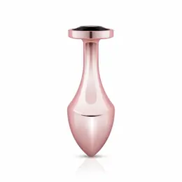 Rosy Gold Nouveau Geometric Anal Plug with Black Crystal Accent