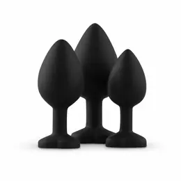 EasyToys 3-Piece Silicone Plug Set with Decorative Heart Gem, Black