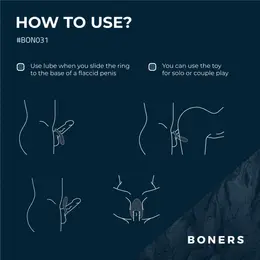 Boners Rechargeable Vibrating Silicone Partner Ring, 10 Modes, Blue