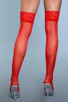 Keep A Secret Elegant Thigh High Stockings Red with Lace Top