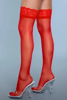 Keep A Secret Elegant Thigh High Stockings Red with Lace Top
