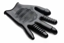 XR Brands Pleasure Poker Multi-Texture Intimate Glove, Black, Universal Size