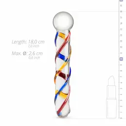 Gildo Glass Intimate Device No. 10 - Transparent with Color Stripes, Medium Size