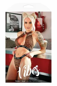 Fantasy Lingerie Thirst Trap Keyhole Halter Top & Bikini Panty Leo M/L