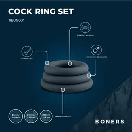 Boners Silicone Ring Set Grey 3 Sizes Flexible Skin-Friendly Material