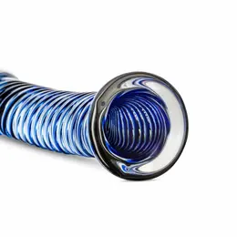 Glas Curved Glass Intimate Device No. 5 - Transparent with Blue Accents, Ribbed Shaft