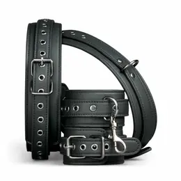 EasyToys Thigh & Wrist Cuff Set Adjustable Faux Leather Black