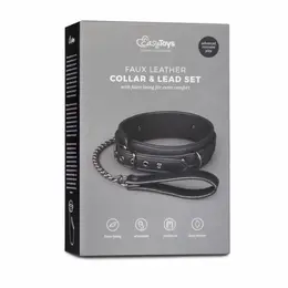 Kiotos Adjustable Metal & Faux Leather Bondage Collar with Leash 40-54 cm