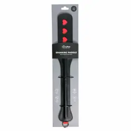 Ouch! Long Leather Paddle Black-Red with Decorative Heart Cut-Outs 32cm
