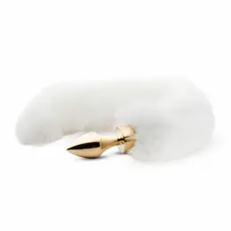 Rimba Metal Intimate Plug with Faux Fox Tail - Silver & Grey, Medium