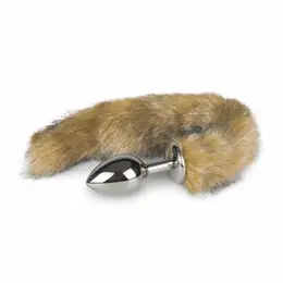 EasyToys Aluminium Fox Tail Plug Silver Faux Fur 40cm