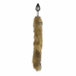 EasyToys Aluminium Plug with Faux Fox Tail - Silver & Grey, Medium