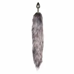 EasyToys Metal Plug with Faux Fox Tail - Silver & Grey, Medium Size