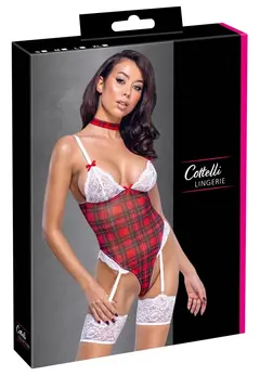Cottelli Lingerie Plaid Body XL with Adjustable Garters & Choker