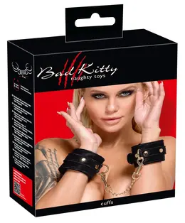 Bad Kitty Velvet Adjustable Handcuffs Black with Gold Details