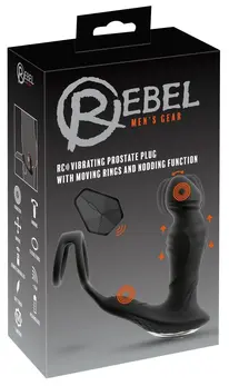Rebel RC Vibrating Plug with Moving Rings & Nodding Tip, Black, 14.5cm