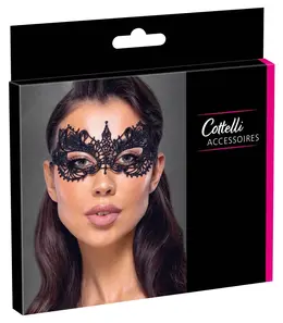 Cottelli Accessoires Black Embroidered Mask with Eye Openings, Adjustable Fit
