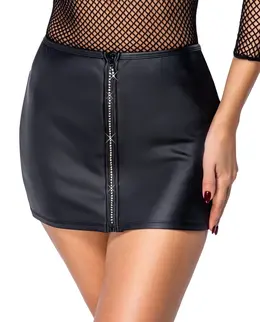 Cottelli PARTY Matte Black Mini Skirt with Rhinestone Zip, Size S