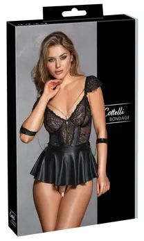 Cottelli Bondage Babydoll Set S - Lace & Matte Look with Accessories
