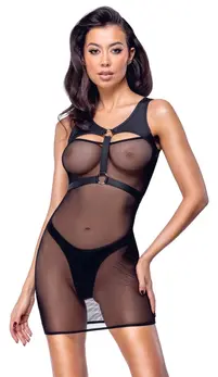 Cottelli PARTY Mini Dress & Matte Harness with Thong XL Black Set
