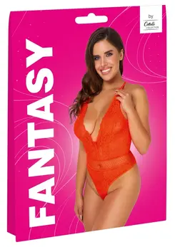 Cottelli Fantasy Body Neon Coral L/XL - Lace & Tulle Adjustable Bodysuit