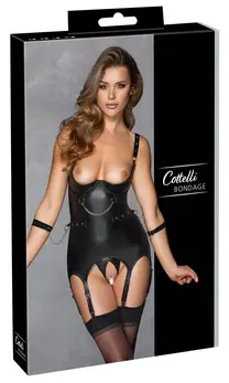 Cottelli Bondage Basque Set S Matte Finish with Handcuffs & Chains