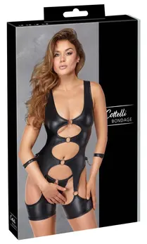 Cottelli Bondage Basque Set M - Black Matte Look, Adjustable Handcuffs