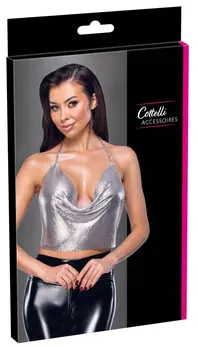 Cottelli Accessories Silver Metal Plate Halterneck Crop Top Adjustable