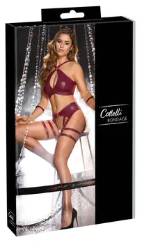 Cottelli BONDAGE Bra & Suspender Set S Dark Red Matte Adjustable