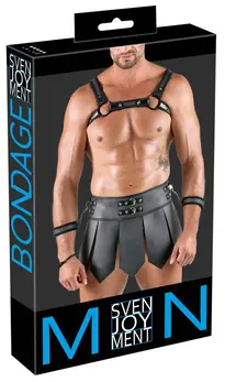 Svenjoyment Bondage Gladiator Set S - Chest Harness & Skirt, Black Matte