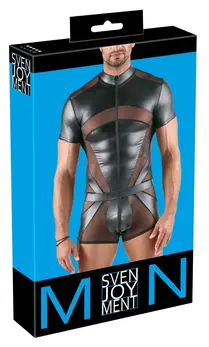 Svenjoyment Black Stretch Playsuit M - Matte & Powernet, 3-Way Zip