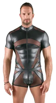 Svenjoyment Black Stretch Playsuit M - Matte & Powernet, 3-Way Zip