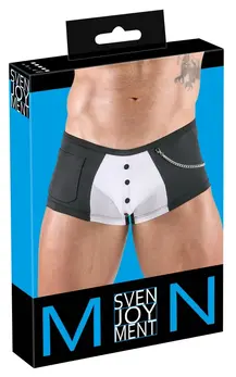 Svenjoyment Men's Waiter-Style Black & White Pants with Pocket, Size L