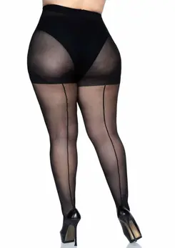 Plus Backseam Pantyhose Sheer Elegant Plussize Black 714718492728