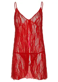 Plus Romantic Lace Babydoll Chemise - Sheer Rose, Scalloped Hem, XL
