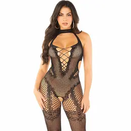 Leg Avenue Bodystocking Flower Mesh Black One Size - Floral Pattern