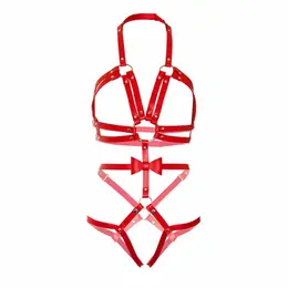 Leg Avenue KINK Studded O-Ring Harness Teddy Red Size L Vegan Leather