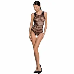 Passion BS086 Black Bodystocking - Lace Mesh Design, One Size