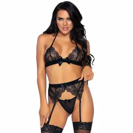 Leg Avenue Set L - Lace Top, Garter Belt & G-String, Eyelash Finish