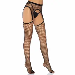 Leg Avenue Industrial Net Stockings with O-Ring Garter Belt, One Size