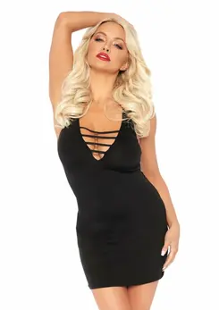 Dreamgirl Deep-V Mini Dress with Strappy Back, Black, One Size
