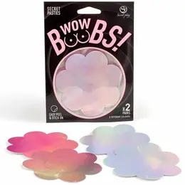 Secret Play WOW BOOBS! Holographic Flower Nipple Covers Set, Silver & Pink, 7.5cm