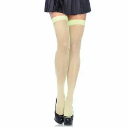 Leg Avenue Neon Nylon Fishnet Thigh Highs - One Size Hosiery