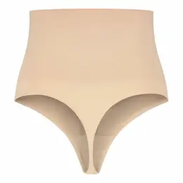 Bye Bra High Waist Seamless Thong Girdle Beige Size M - Medium Support