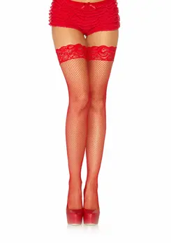 Leg Avenue Elastane Fishnet Stay Ups with Backseam Black Lace Top